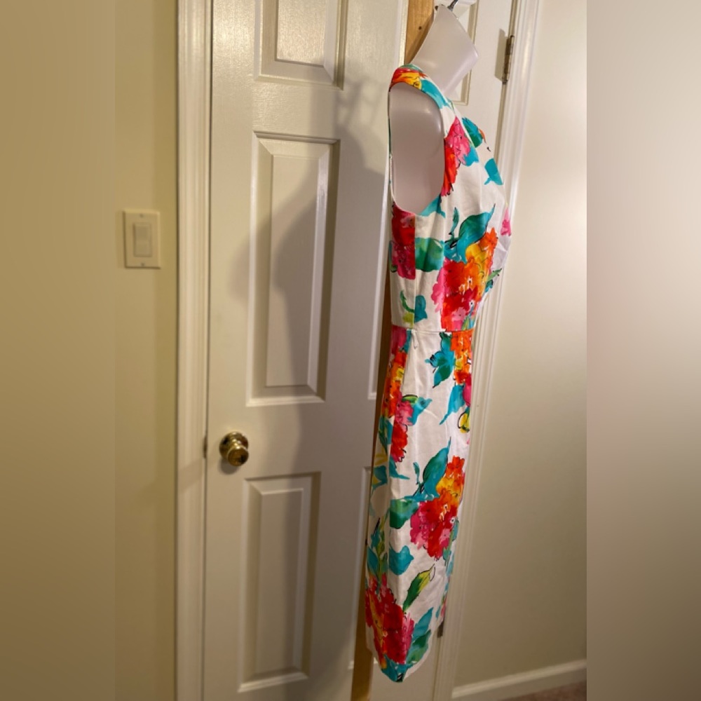 Spense - Lovely white with floral pattern sleeveless sheath mini dress, Size: 4 - Picture 3 of 10